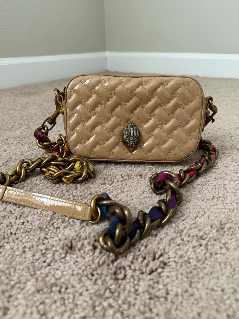 Kurt Geiger Patent Quilted Nude Crossbody With Multicolor Chain